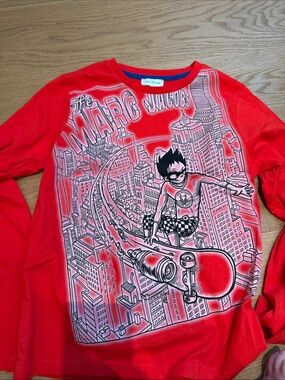 Marc Jacobs Kids Bright Red Cityscape Skate Graphic Long Sleeve Tee